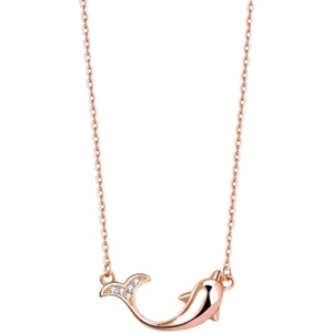 Collier dauphin en argent S925 de couleur or rose avec des zircons scintillants