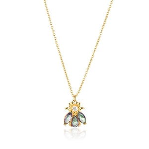 Collier abeille minimaliste en argent S925 doré avec pendentif en pierre irisée