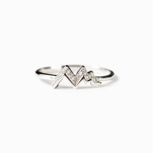 Minimalist s925 silver mountain wave ring featuring micro-set zircon stone accents
