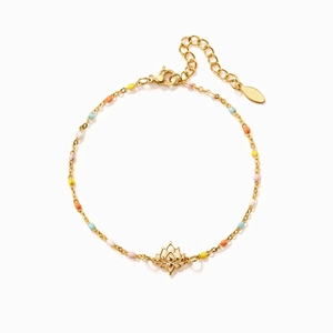 Elegante bracciale loto in argento S925 dorato con perline in smalto colorato e chiusura a moschettone