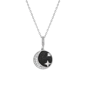 S925 sterling silver starry sky necklace featuring a crescent moon and star shell pendant