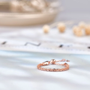 Adjustable S925 sterling silver ring in rose gold finish with sparkling textured chain
