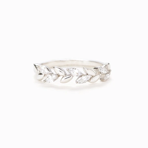 Bague en Argent Sterling S925 Feuille de Blé Avec Zirconia Taille Marquise Bague Simple Elégante Bijoux Délicats pour Femme