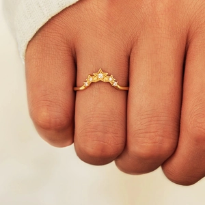 Elegant gold S925 sterling silver crown ring with sparkling stars and zircon stones
