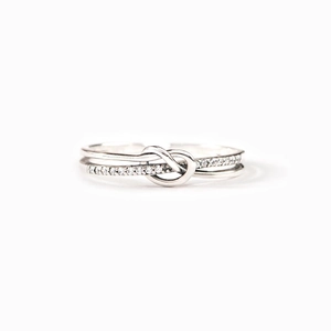 Bague double noeud minimaliste en argent sterling S925 avec pierres de zircone cubique
