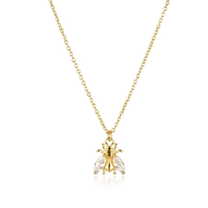 Elegant S925 sterling silver golden bee necklace with sparkling marquise cut zircon wings