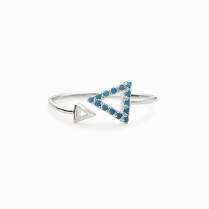 925 Sterling Silver Geometric Triangle Open Ring For Women Minimalist Inlaid Blue Zirconia Adjustable Finger Ring Fashion Jewelry