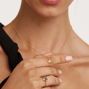 S925 sterling silver honey bee jewelry set with crystal pendant necklace and matching ring