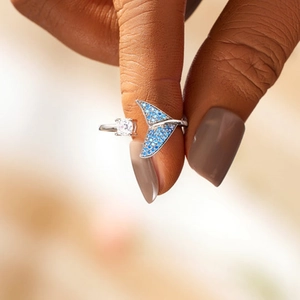 Bague queue de poisson en argent S925 avec zircon bleu et diamant étincelant