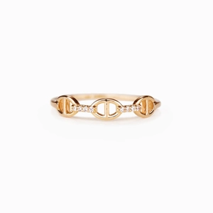 925 Sterling Silver Champagne Gold Chain Ring For Women Elegant Anchor Link Pig Nose Rhinestone Inlaid Fashion Finger Ring