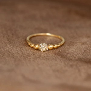 925 Sterling Silver Beaded Band Ring Gold Plated Rhinestone Ball Finger Ring For Women Minimalist Fashion Jewelry Gift
