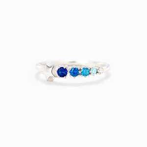 925 Sterling Silver Shooting Star Ring For Women Blue Gradient Rhinestone Inlaid Geometric Open Finger Ring Fashion Jewelry