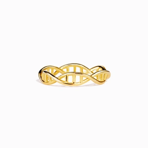 Minimalist S925 sterling silver DNA helix ring in gold finish on white background