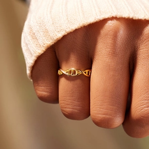 Minimalist S925 sterling silver DNA double helix wrap ring with a warm golden finish