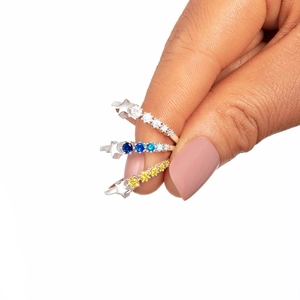 Set of three S925 sterling silver star rings with blue, yellow and white zircon stones