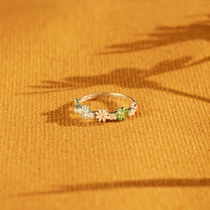 Bague en Argent Sterling 925 Émail Fleur Strass Colorés Incrustés Bague Florale Réglable Bijoux Élégants Pour Femmes