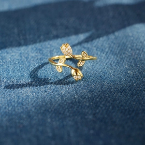 Adjustable S925 sterling silver golden tulip ring with sparkling zircon inlays