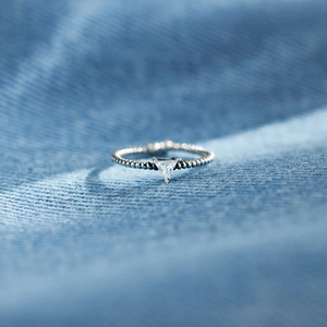 S925 Sterling Silver Triangle Rhinestone Open Ring For Women Minimalist Geometric Twisted Band Adjustable Finger Jewelry Gift