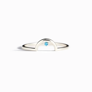 Minimalist S925 sterling silver arched ring with a centered light blue gemstone inlay