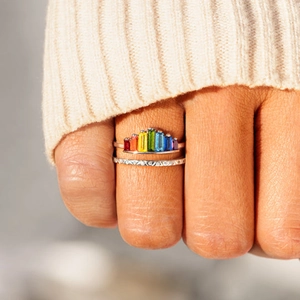 S925 sterling silver rainbow zircon stackable ring set with colorful gemstone row