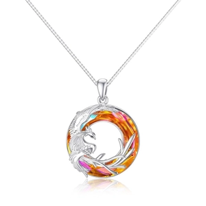 Collana fenice in argento S925 con cristallo colorato e catenina a maglia lucida