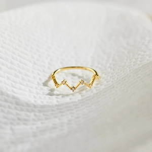 925 Sterling Silver Heartbeat Ring For Women Pave Rhinestone Zigzag Wave Finger Ring Minimalist Jewelry Gift Gold Silver
