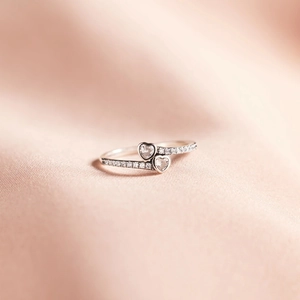 925 Sterling Silver Double Heart Zirconia Open Ring Fashion White Gold Plated Wedding Band Jewelry Gift For Women