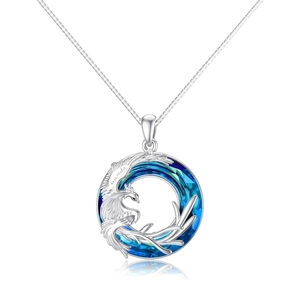 Collana con Pendente Fenice in Argento Sterling 925 per Donna con Strass Geometrico Tondo Stile Orientale Gioielli Regalo