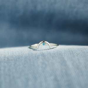 Minimalist 925 Sterling Silver Arched Bridge Ring For Women Inlaid Blue Rhinestone Geometric Finger Ring Fashion Jewelry