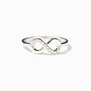 Minimalist S925 sterling silver ring with infinity symbol and pave cubic zirconia stones