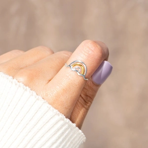 Bague arc-en-ciel minimaliste en argent S925 bicolore or et argent pour le pouce