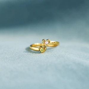 S925 Sterling Silver Double Heart Rhinestone Bypass Ring For Women Personalized Birthstone Adjustable Fashion Jewelry Gift Finger Ring