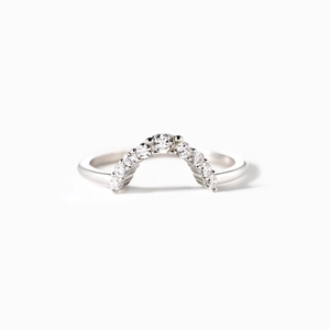 925 Sterling Silver Arched Pave Zirconia Ring Geometric V Shaped Stackable Jewelry For Women White Gold Color