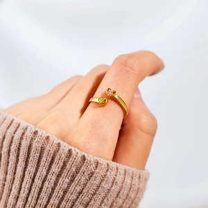 S925 sterling silver heart-shaped zircon open ring with pink and green stones