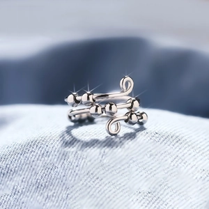 925 Sterling Silver Anxiety Ring For Women Fidget Spinner Rotating Beads Spiral Open Adjustable Ring Anti Stress Jewelry Gift