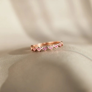 Elegant S925 sterling silver rose gold heart ring with pink zircon pave setting