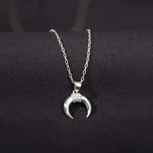 Collier Pendentif Croissant de Lune en Argent Sterling S925 Avec Zirconia pour Femme Bijoux de Chaîne de Clavicule Élégants
