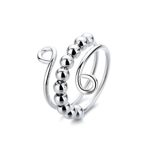S925 sterling silver spinning bead anxiety ring with 10 movable beads and spiral band