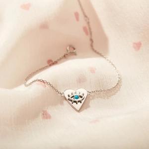 925 Sterling Silver Heart Evil Eye Bracelet For Women Minimalist Fashion Adjustable White Gold Plated Chain Jewelry Gift
