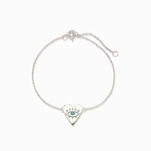 S925 sterling silver heart-shaped Evil Eye bracelet with turquoise stone and adjustable chain