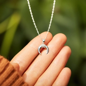 Collier minimaliste en argent sterling S925 avec pendentif croissant de lune serti de zircon