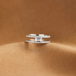 Luxus 925 Sterlingsilber Zweireihiger Strass Ring Für Damen Quadratischer Schnitt Klarer Stein Minimalistischer Fingerring Schmuck