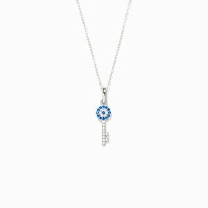 Collier Pendentif Clé Mauvais Œil en Argent Sterling 925 pour Femmes Mode Incrustation de Zirconia Bijoux Cadeau