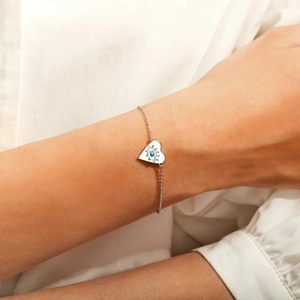 S925 Sterling Silver Heart Evil Eye Bracelet featuring a blue bead on a delicate chain
