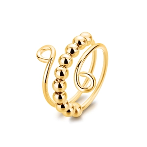 Minimalist gold s925 silver spinning beads ring with adjustable spiral band for anxiety relief
