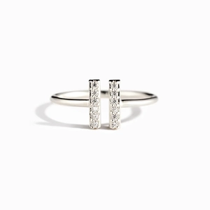 925 Sterling Silver Double T Zirconia Ring for Women Minimalist Adjustable Open Ring Fashion Jewelry Platinum Silver