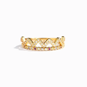Bague couronne élégante en argent s925 avec pierres colorées et micro-diamants brillants