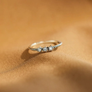 Bague Triple Étoile en Argent Sterling S925 Avec Strass Anneau Texture Perles Minimaliste Bijoux de Mode Cadeau pour Femme