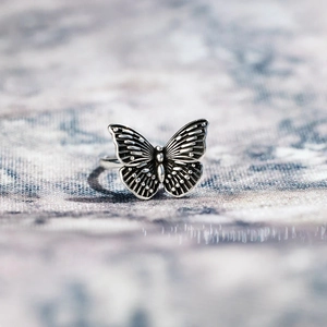 Vintage 925 Sterling Silver Butterfly Ring For Women Retro Electroplated Open Adjustable Finger Ring Fashion Jewelry
