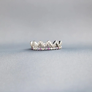 Bagues empilables en argent sterling S925 avec motif vague et gemmes pavées colorées